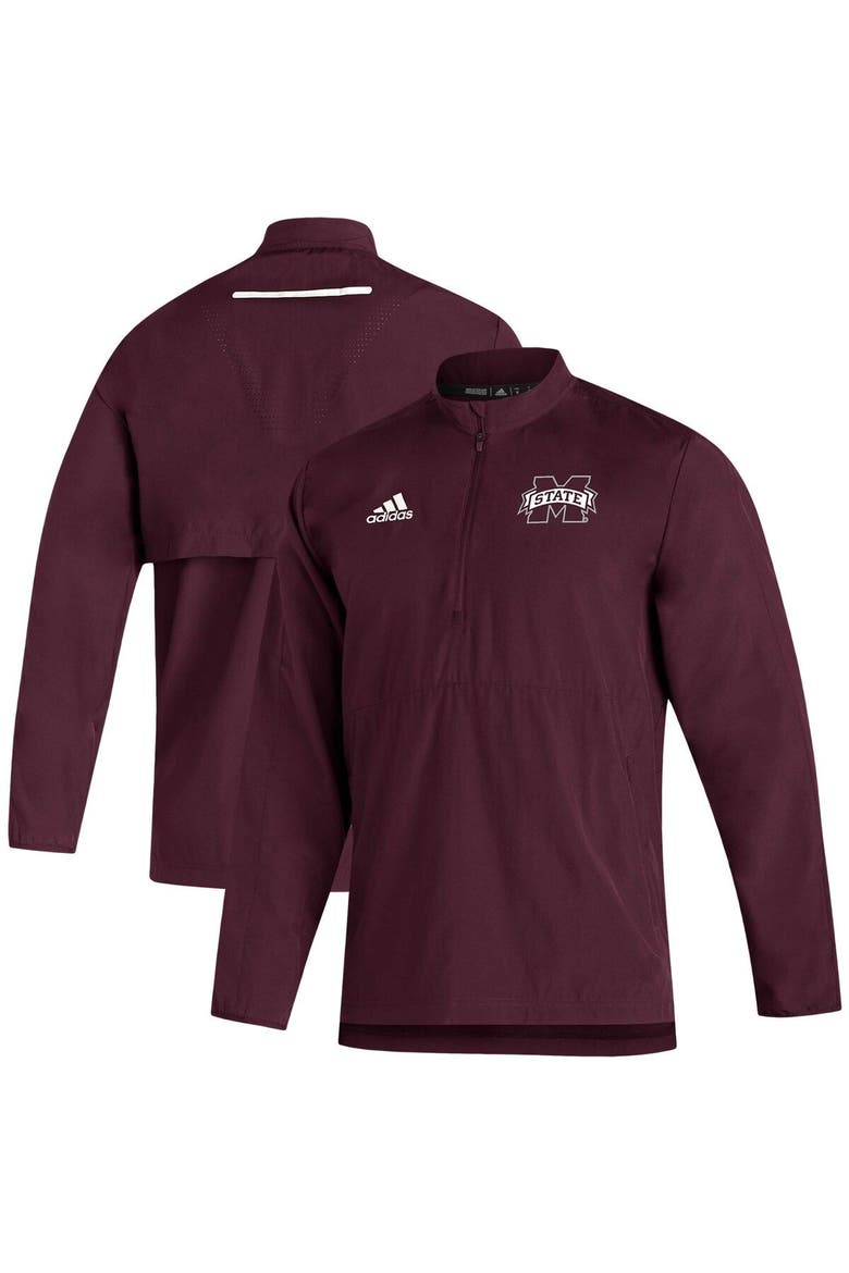 Men's adidas Maroon Mississippi State Bulldogs 2021 Sideline AEROREADY Quarter-Zip Jacket, Main, color, MAROON