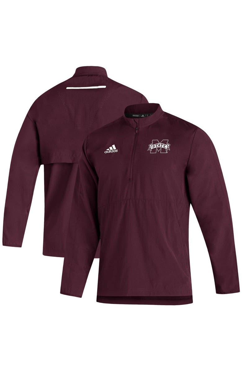 adidas Men's adidas Maroon Mississippi State Bulldogs 2021 Sideline AEROREADY Quarter-Zip Jacket, Main, color,