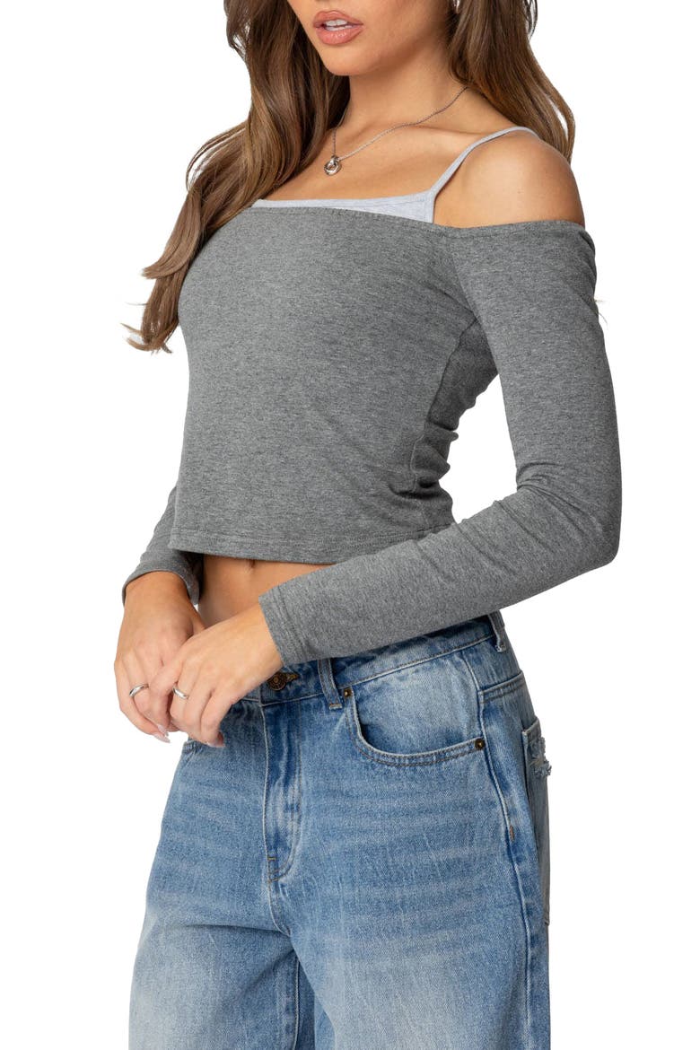 Layered Cold Shoulder Crop Top, Alternate, color, GRAY-MELANGE