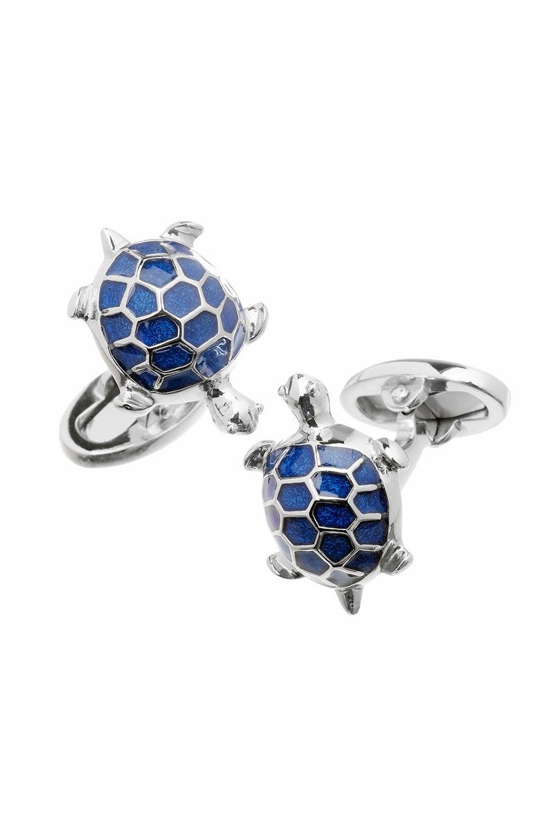 Jan Leslie Turtle Hand-painted Enamel Sterling Cufflinks, Main, color, Blue