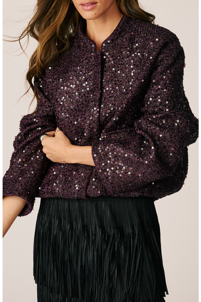 Sequin Bomber Jacket, Alternate, color, Aubergine