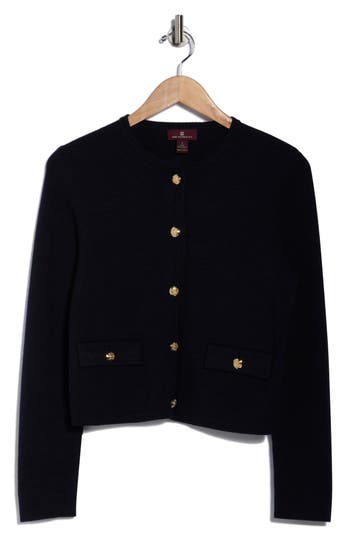 Bruno Magli Crewneck Merino Wool Cardigan In Blue