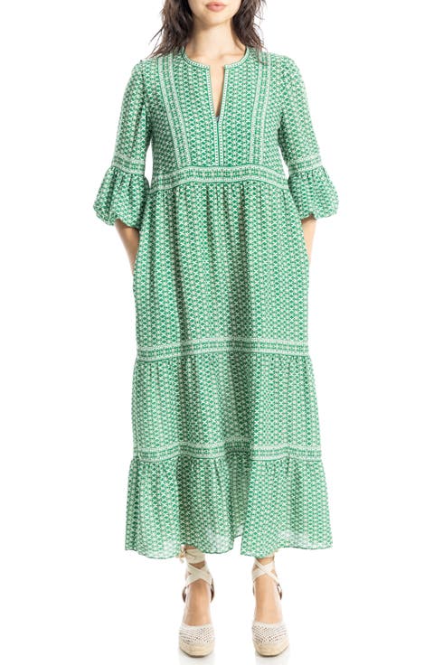 Bubble Sleeve Crepe Maxi Dress