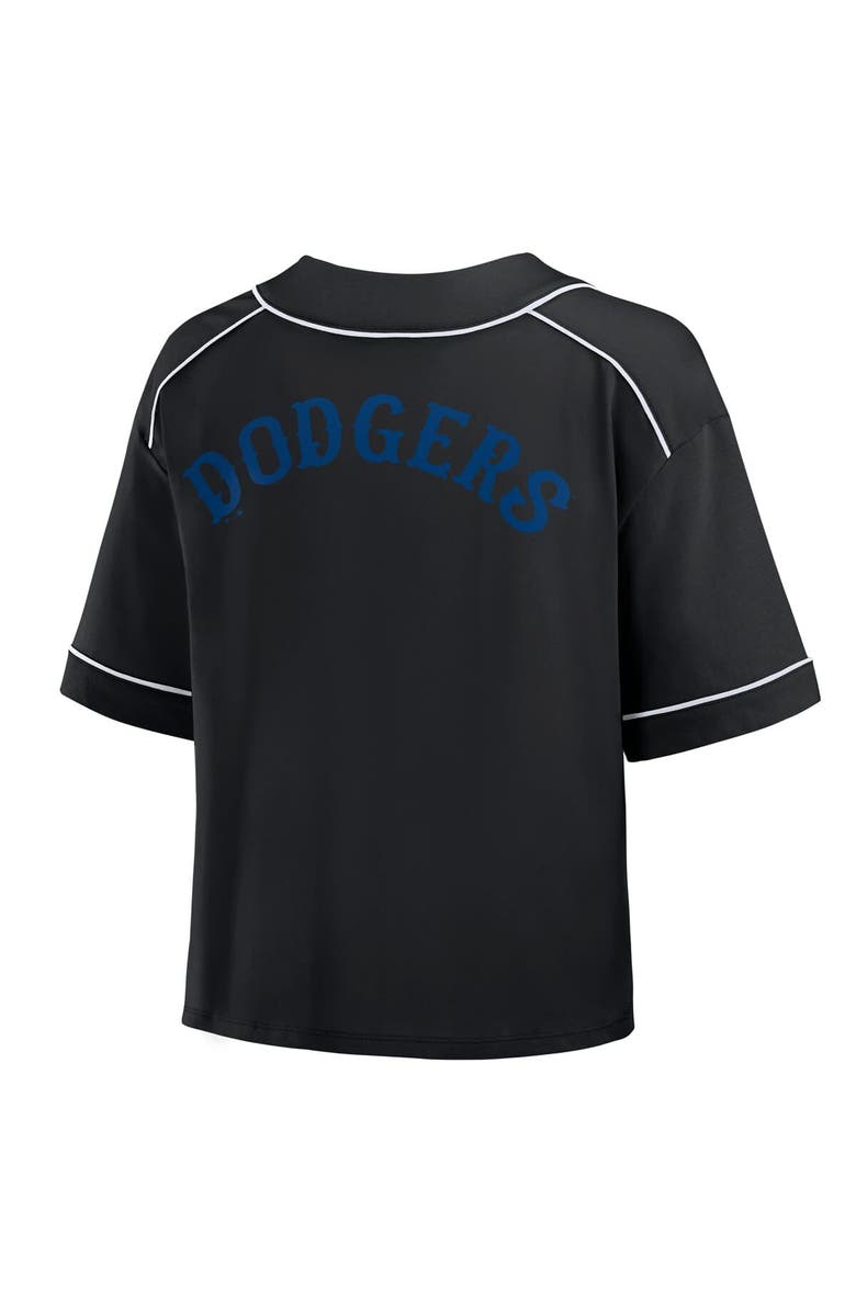 FANATICS Women's Fanatics Black Los Angeles Dodgers Oversized Champ Game Cropped V-Neck T-Shirt, Alternate, color, 