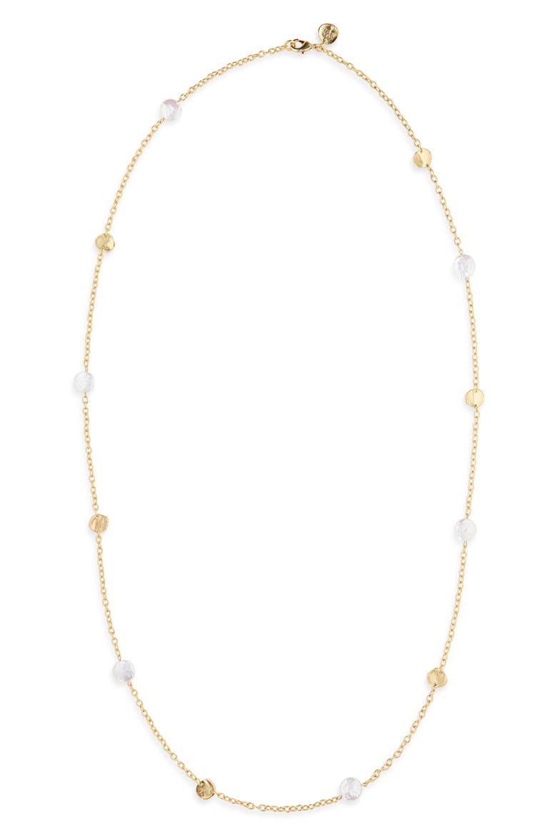 Coin & Pearl Station Necklace, Main, color, GOLD