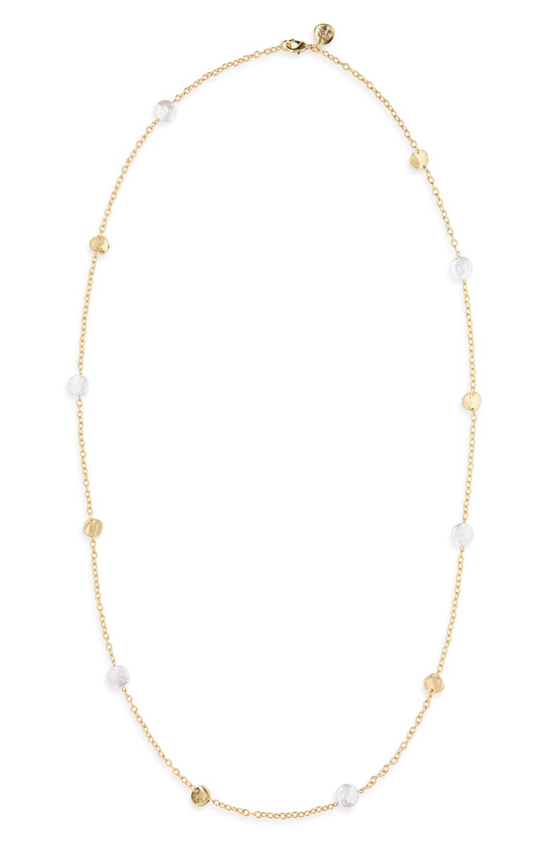 Karine Sultan Coin & Pearl Station Necklace, Main, color, Gold
