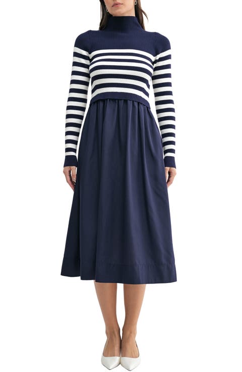 Long Sleeve Funnel Neck A-Line Dress