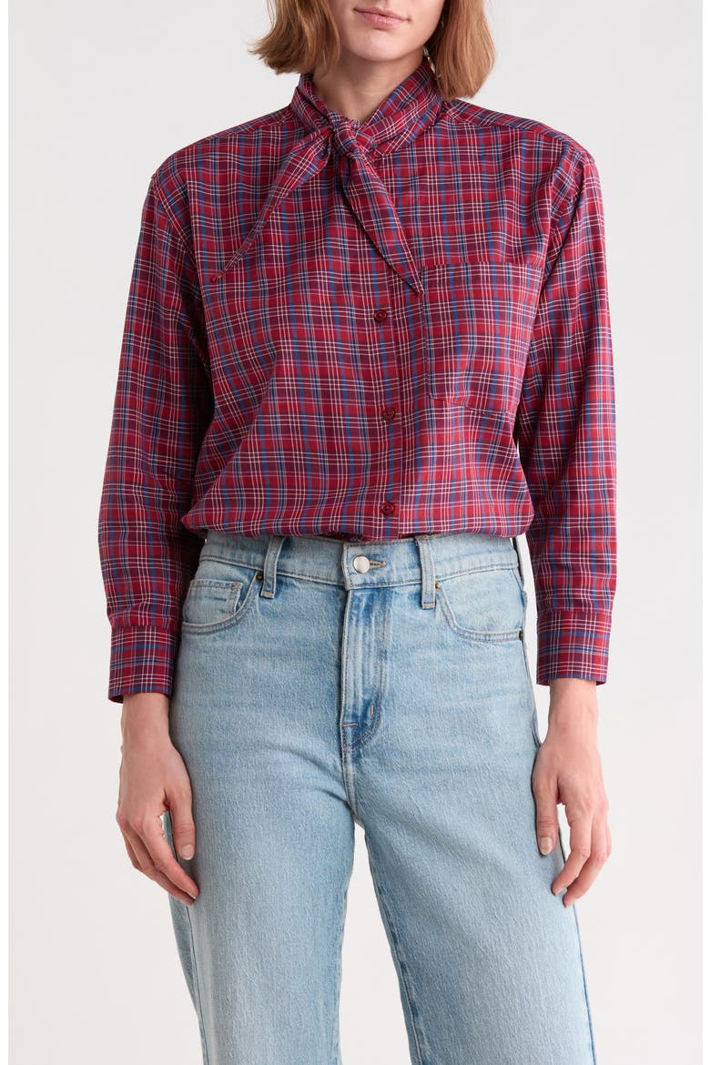 Plaid Tie Neck Shirt, Main, color, MAPLE SEASON