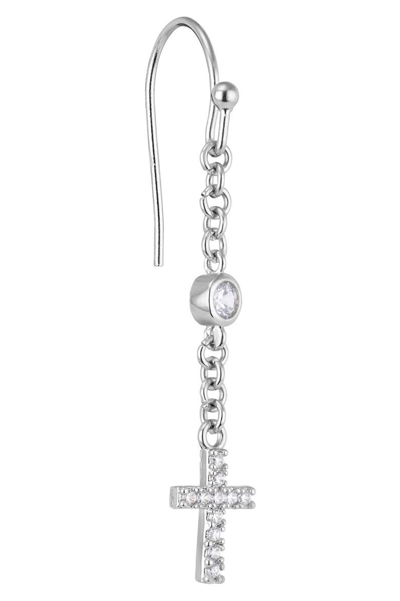 Cubic Zirconia & Cross Charm Drop Earrings, Alternate, color, SILVER