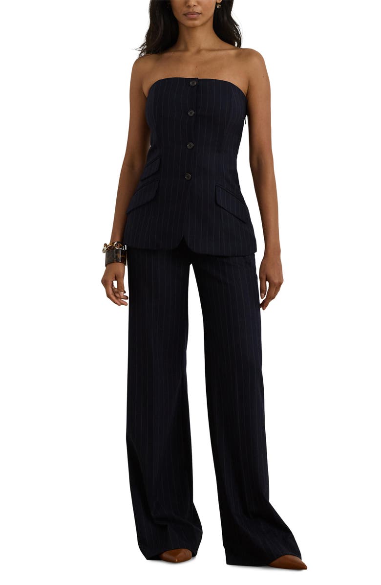 Lauren Ralph Lauren Wool Blend Suiting Strapless Top, Alternate, color, Navy/ Cream