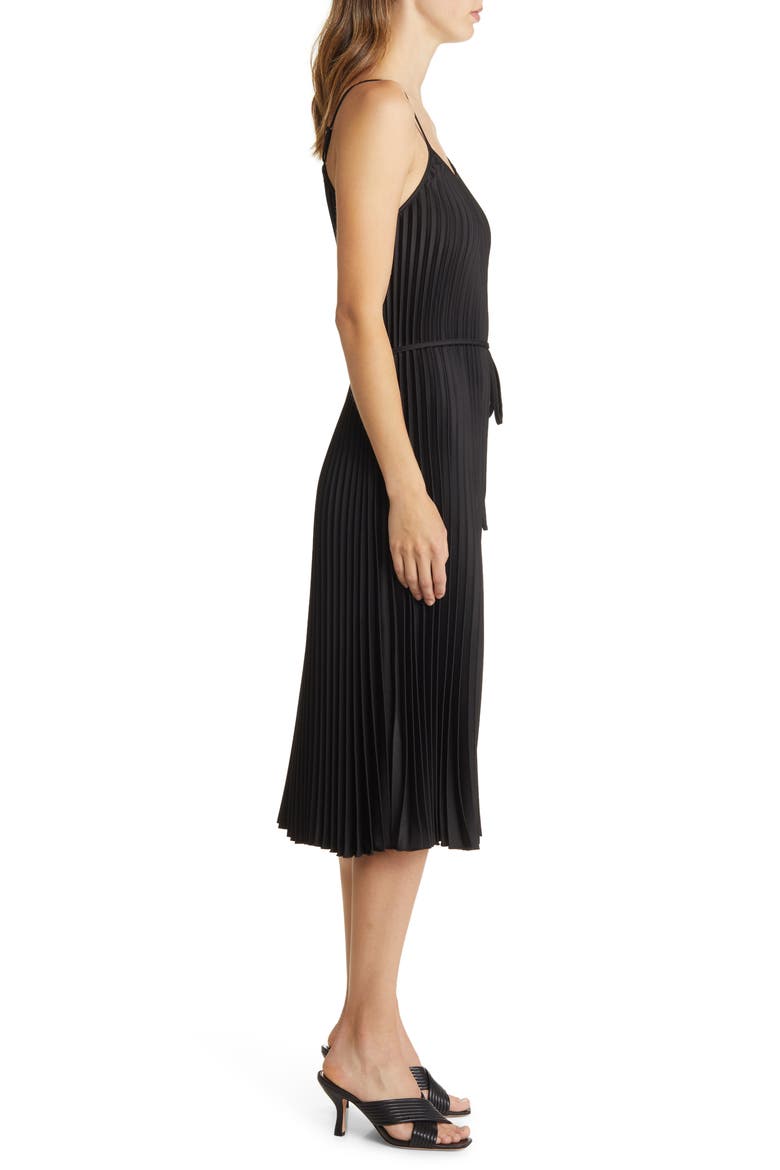 Hammered Satin Plissé Dress, Alternate, color, BLACK