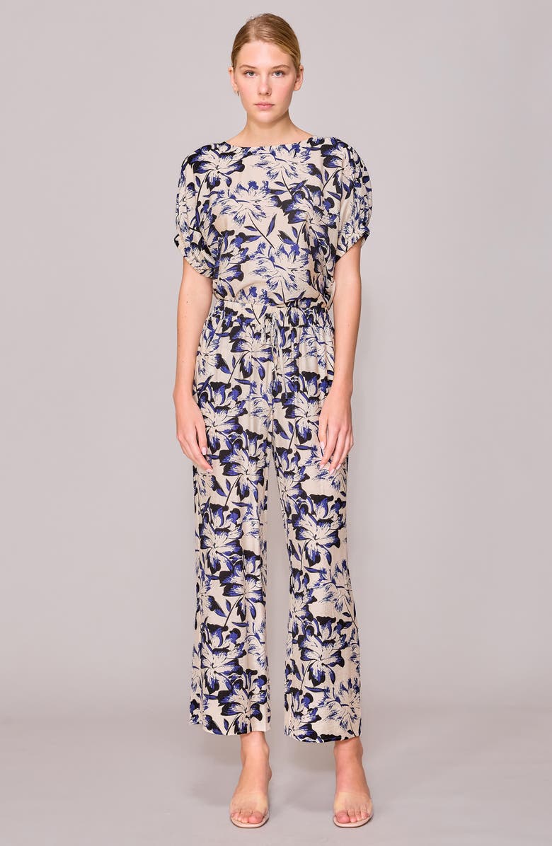 MELLODAY Floral Print Short Sleeve Top, Alternate, color, Navy Ivory