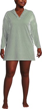 Lands' End Plus Size SunShade UPF 50 Hooded Mini Swim Swim Cover-Up Dress