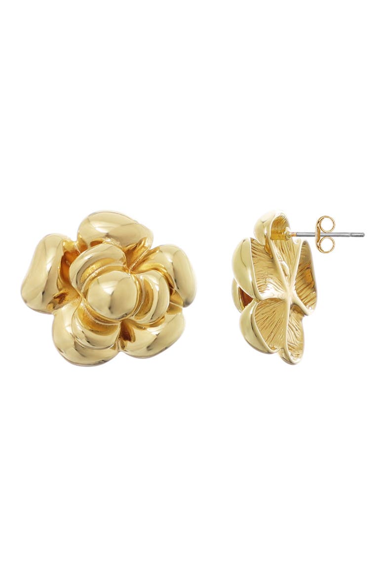 14K Gold Plate Camellia Flower Stud Earrings, Alternate, color, GOLD