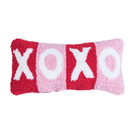 Hugs & Kisses Valentine's Day Hooked Mini Accent Pillow 6" x 12"
