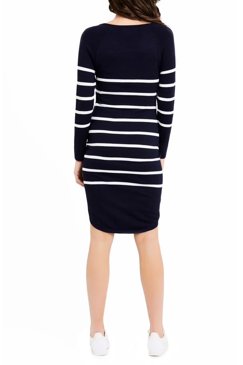 Valerie Stripe Long Sleeve Tunic Maternity Sweater Dress, Alternate, color, NAVY