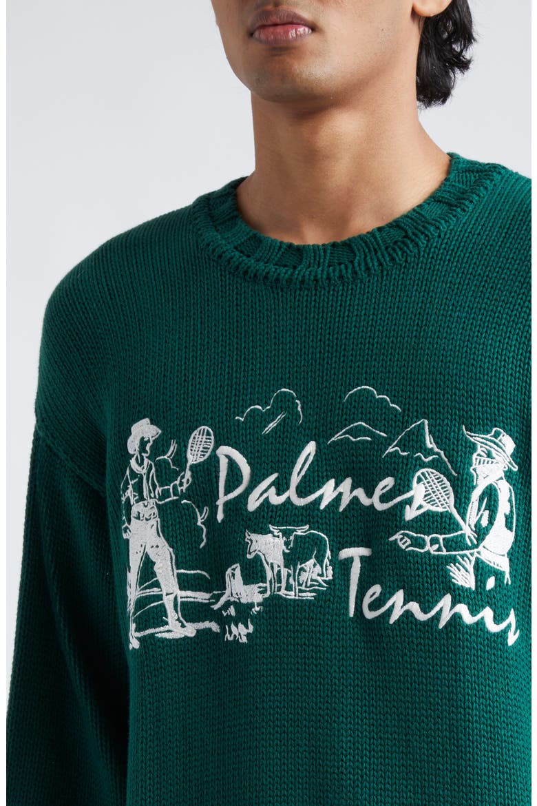 Dustup Embroidered Cotton Crewneck Sweater, Alternate, color, DARK GREEN