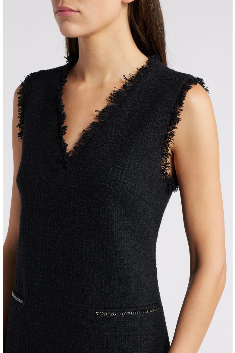 Dale Chain Trim Sleeveless Cotton Blend Tweed Sheath Dress, Alternate, color, BLACK