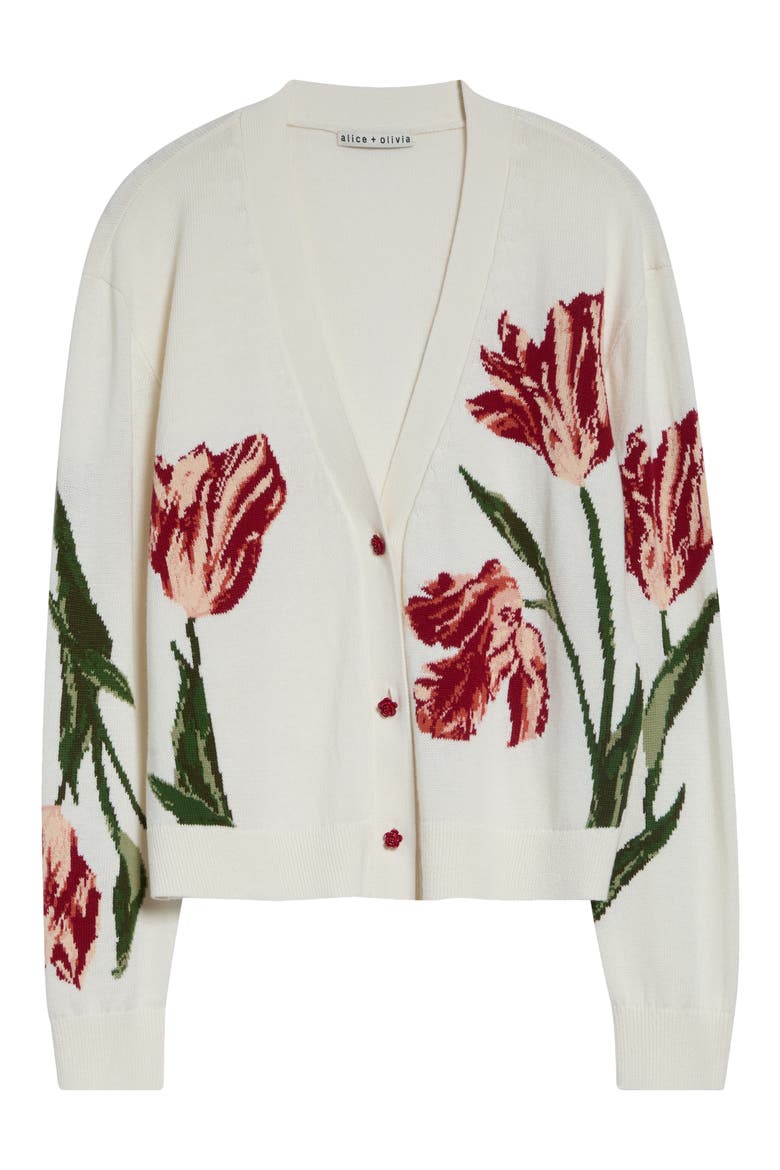 Bradley Intarsia Floral Cotton Blend Cardigan, Main, color, SOFT WHITE MULTI