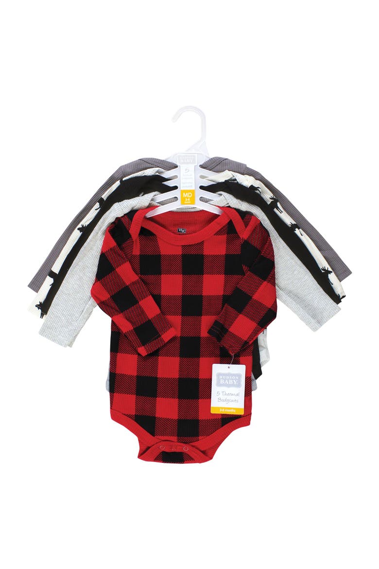Thermal Long Sleeve Bodysuits, Alternate, color, Buffalo Plaid Moose