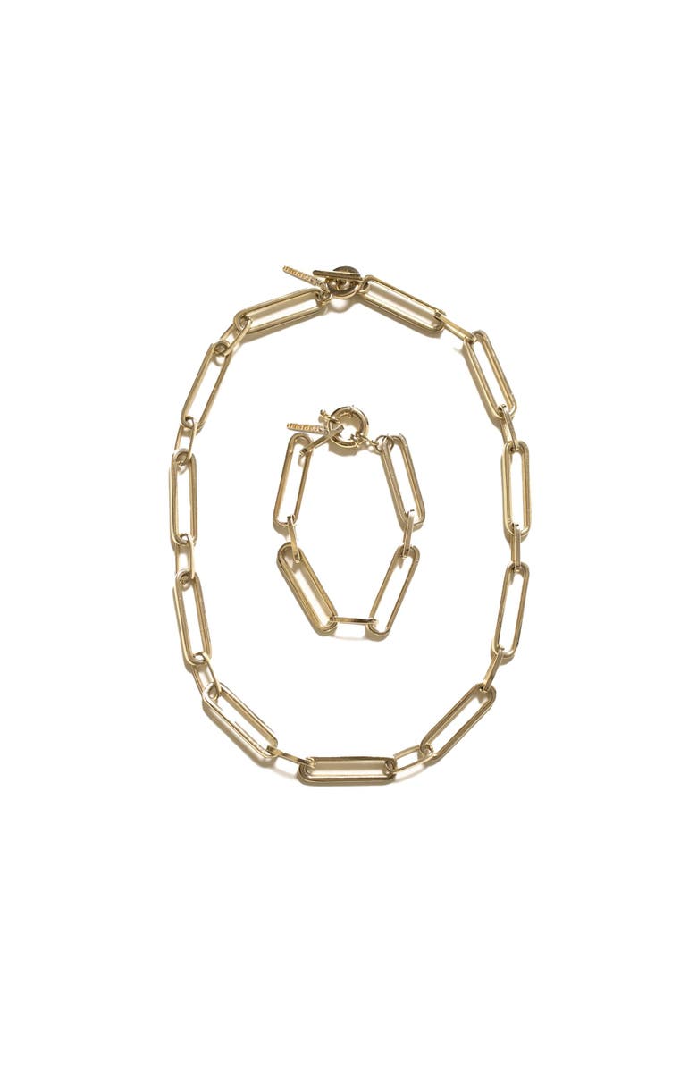Outofoffice Paperclip Gold Chain Necklace Bracelet Set, Main, color, Gold
