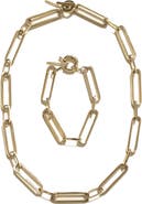 Outofoffice Paperclip Gold Chain Necklace Bracelet Set