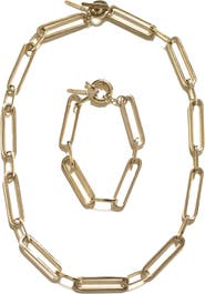 Outofoffice Paperclip Gold Chain Necklace Bracelet Set