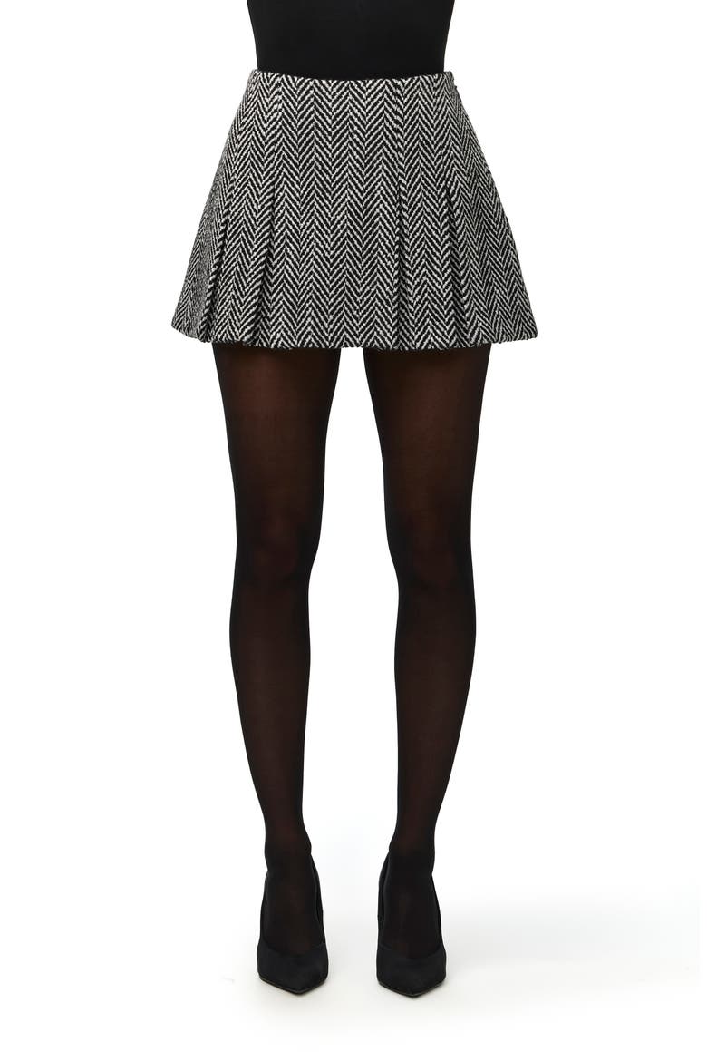 Herringbone Pleated Miniskirt, Main, color, BLACK HERRINGBONE
