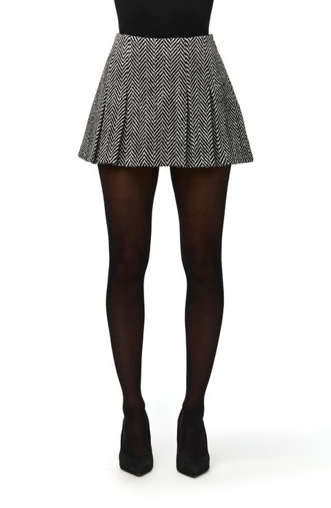 Herringbone Pleated Miniskirt