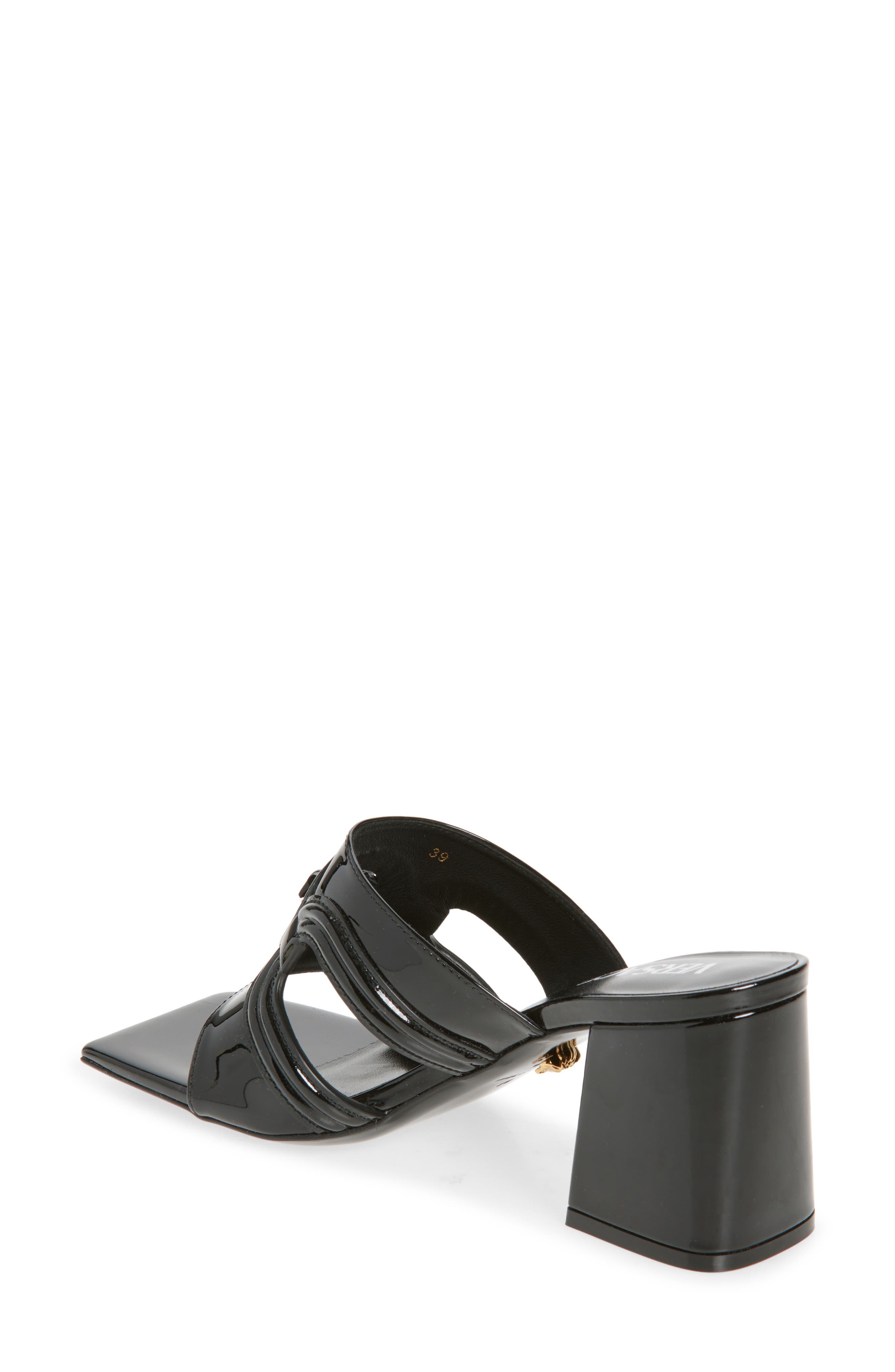 Versace Medusa 95 Square Toe Sandal, Alternate, color, Black Versace Gold
