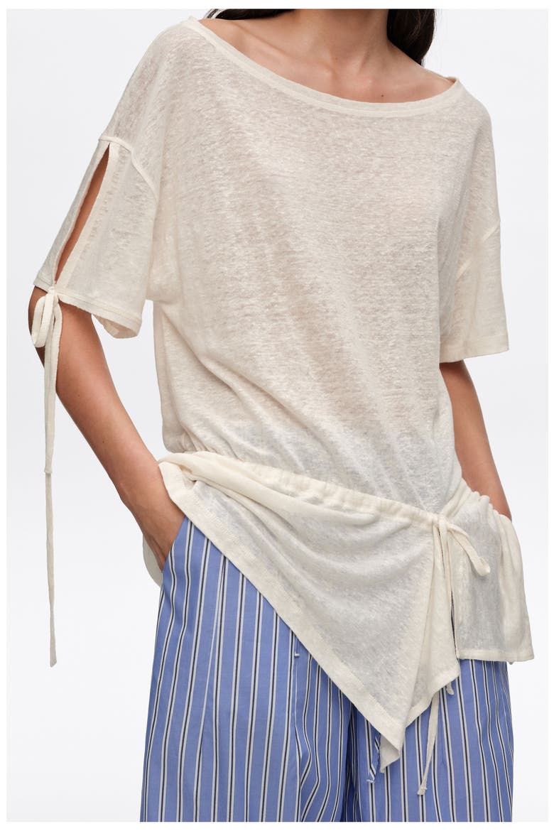 Linen T-Shirt With Adjustable Waist, Alternate, color, IVORY