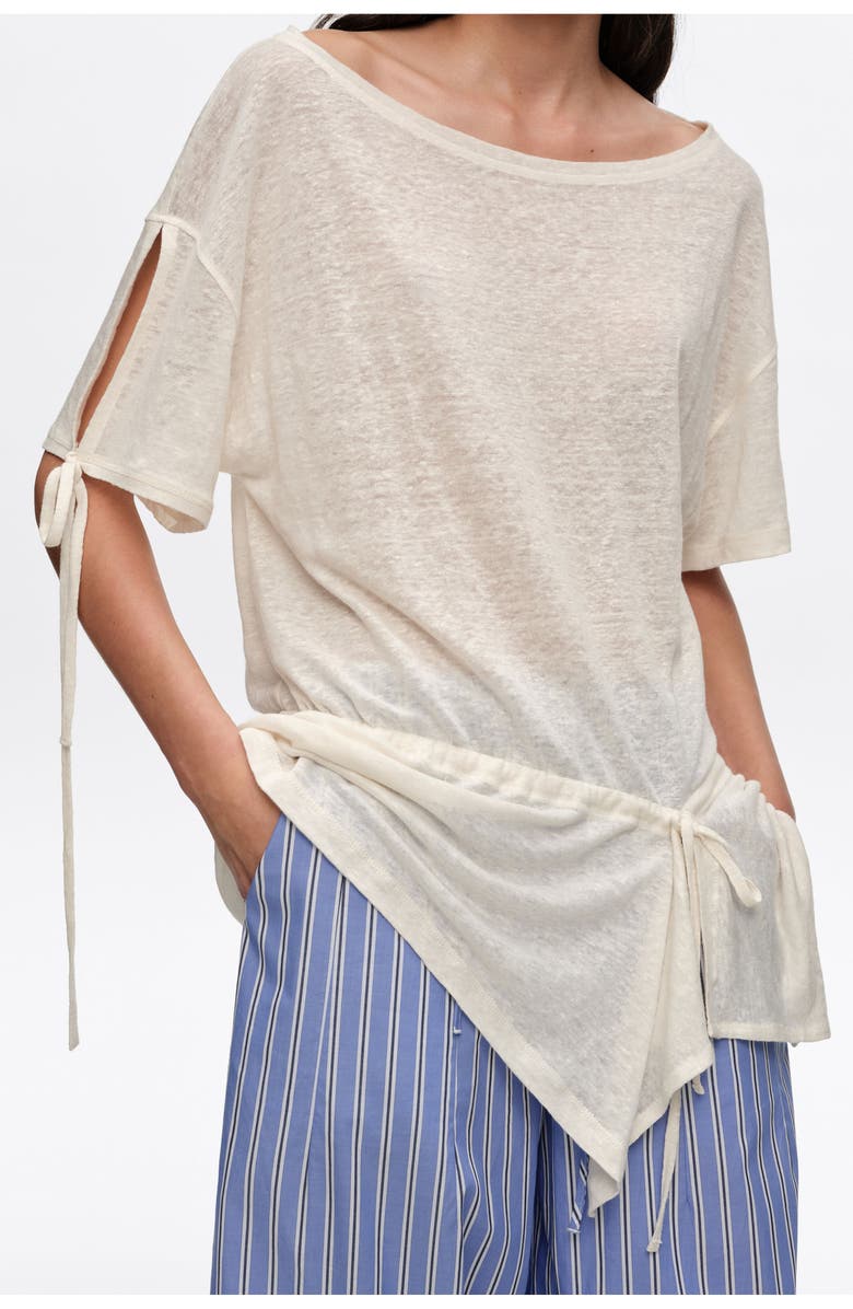 Bimba y Lola Linen T-Shirt With Adjustable Waist, Alternate, color, Ivory