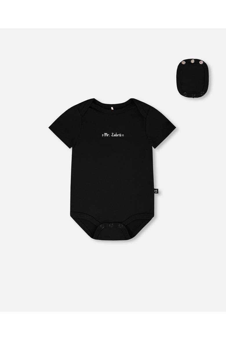 Evolutive Organic Cotton Jersey "Mister Zebra" Bodysuit, Main, color, Black
