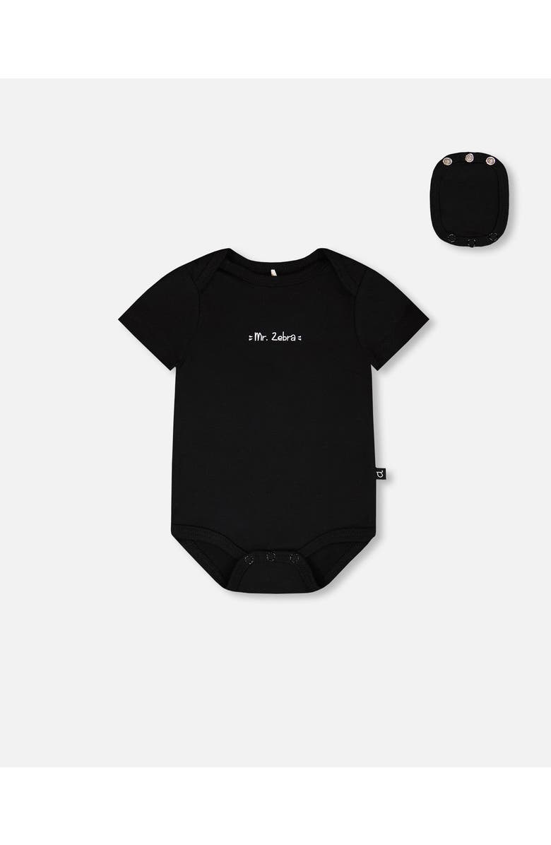 Deux par Deux Evolutive Organic Cotton Jersey "Mister Zebra" Bodysuit, Main, color, Black