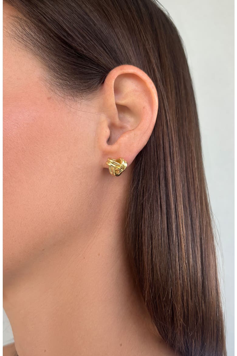 14K Gold Plated Knot Stud Earrings, Alternate, color, GOLD