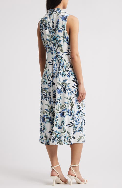 Connected Apparel Floral Sleeveless Midi Dress In Blue