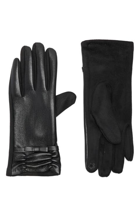 Bow Faux Leather Gloves