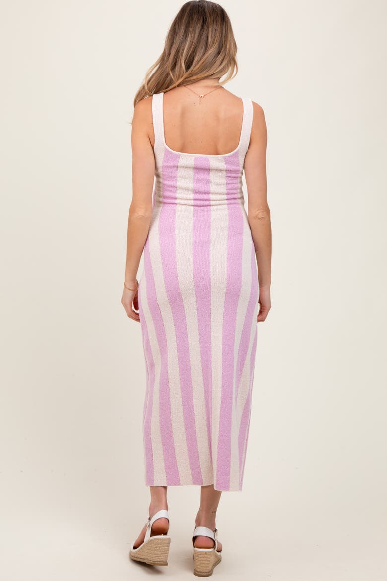 Striped Terry Knit Sleeveless Midi Dress, Alternate, color, Pink
