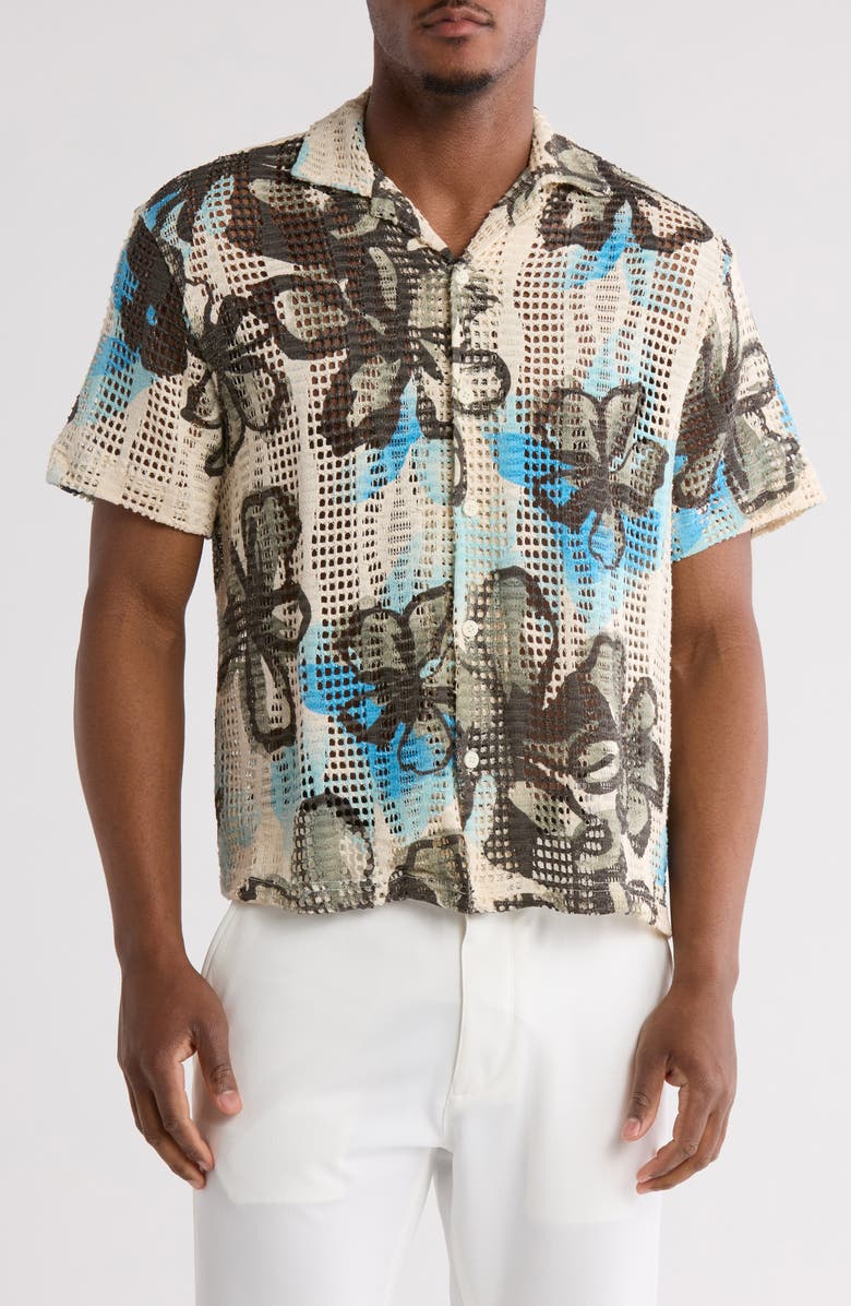 DENIM AND FLOWER Printed Woven Short Sleeve Shirt, Main, color, 