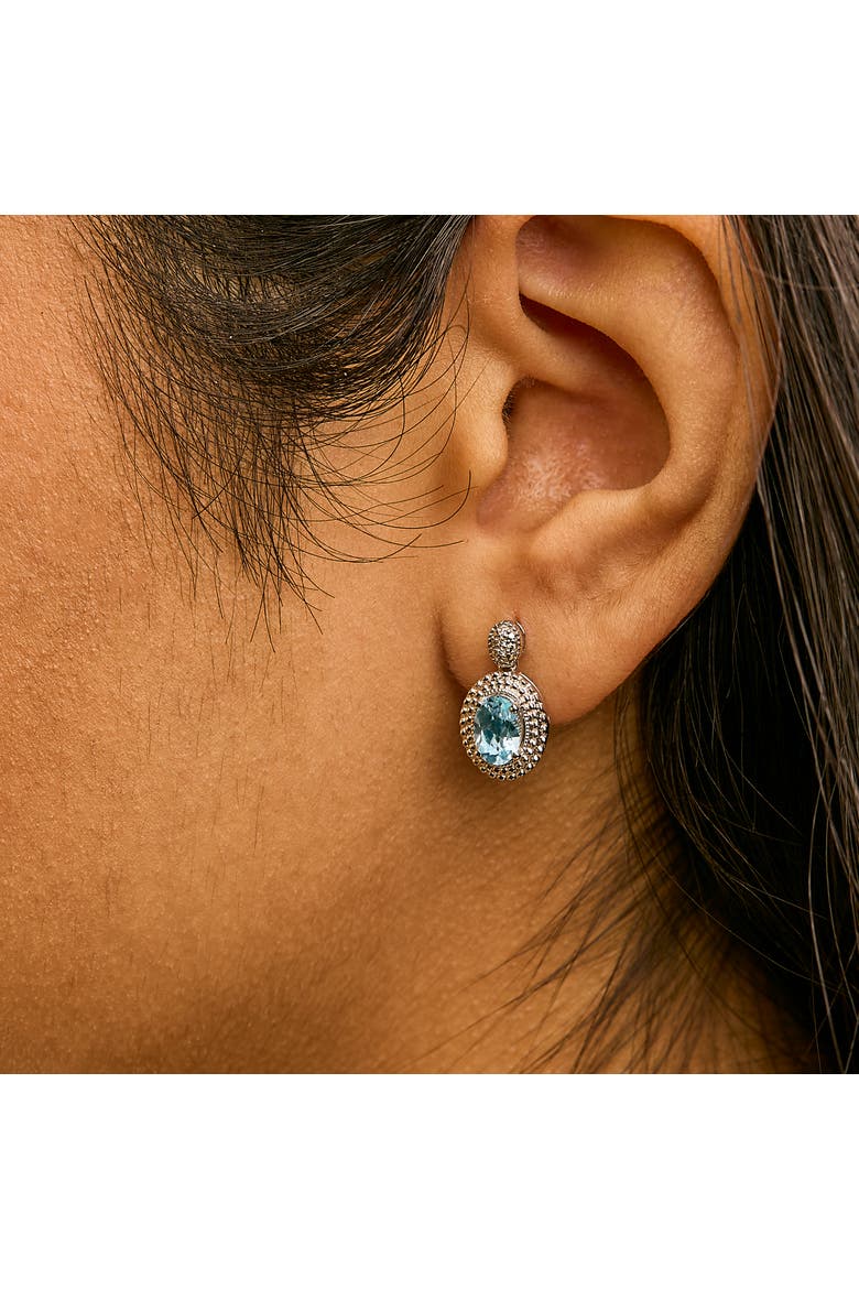 Silver Diamond Accent and Topaz with Beaded Halo Drop Stud Earrings, Alternate, color, White