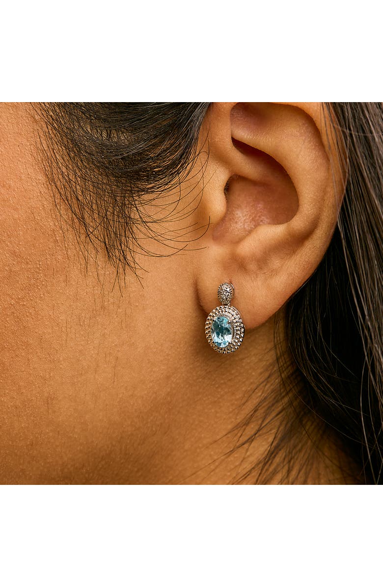 Haus of Brilliance Silver Diamond Accent and Topaz with Beaded Halo Drop Stud Earrings, Alternate, color, White