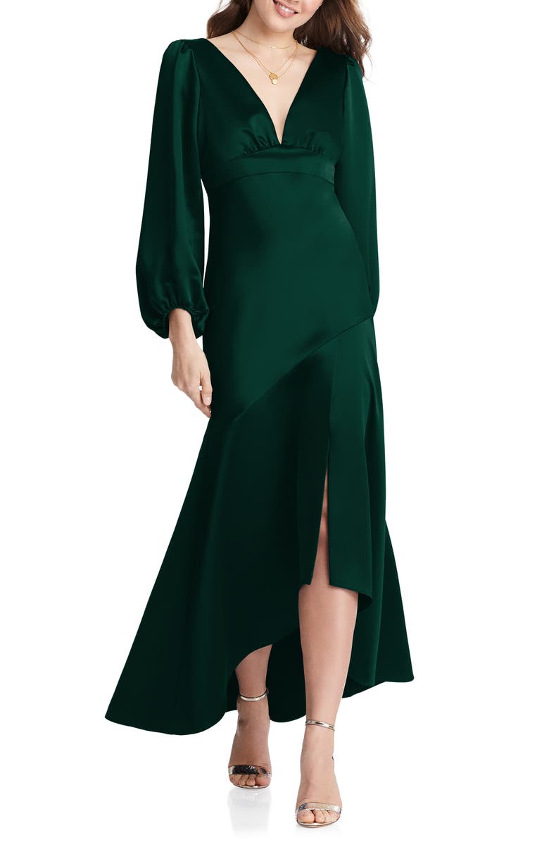 LOVELY Teagan Long Sleeve Charmeuse High/Low Dress, Main, color, 