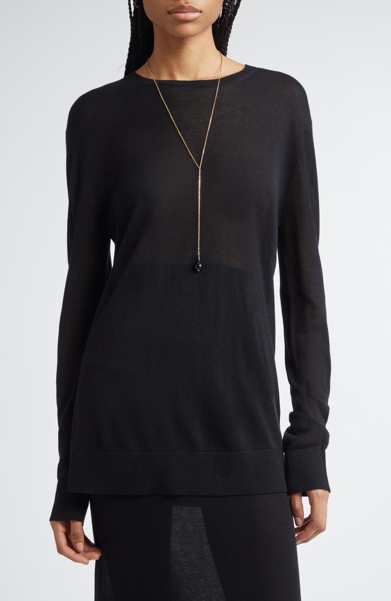 TOTEME Long Sleeve Knit T-Shirt, Main, color, Black