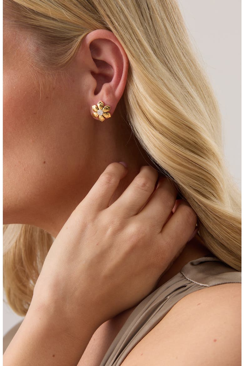 Petite Diamond Flower Stud Earrings, Alternate, color, YELLOW