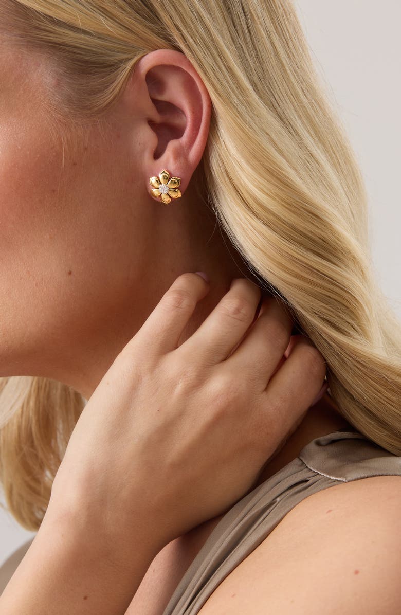 Sara Weinstock Petite Diamond Flower Stud Earrings, Alternate, color, Yellow