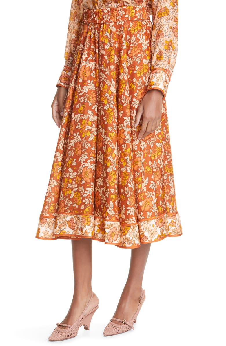 Zimmermann Andie Floral Silk Skirt, Alternate, color, 