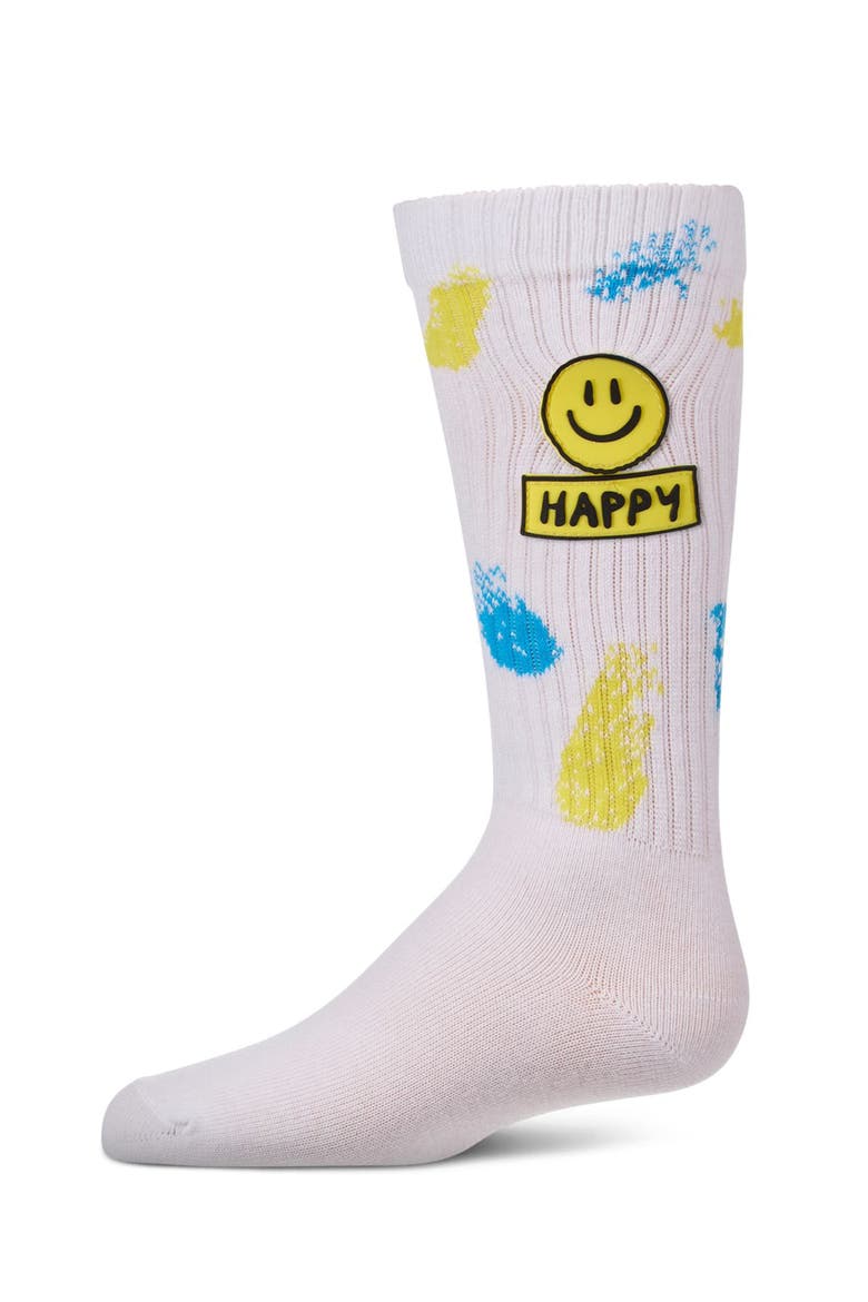 Happy Face High Sock with Splatter Graphics, Main, color, Neon Yellow