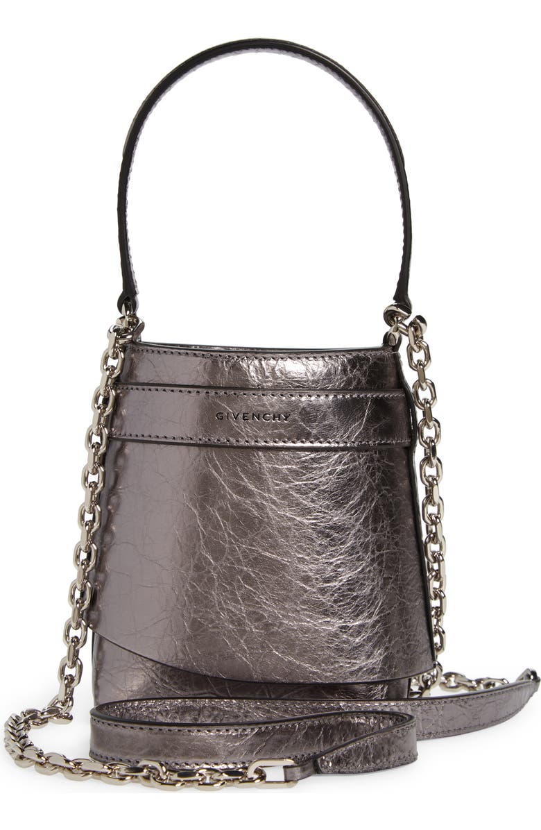 Givenchy Micro Shark Lock Lambskin Leather Bucket Bag, Alternate, color,