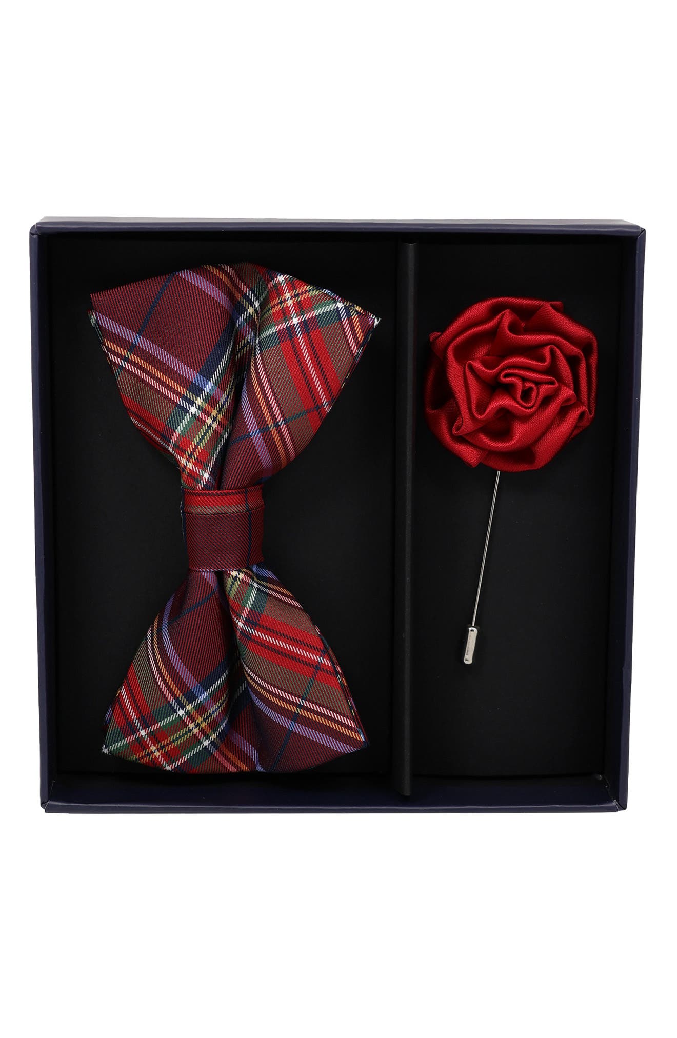 Tartan Plaid Bow Tie & Lapel Pin Set