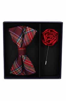 Tartan Plaid Bow Tie & Lapel Pin Set